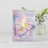 水カラフル色バタフライお祝いの生活 招待状 (スタンド正面)