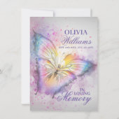 水カラフル色バタフライお祝いの生活 招待状 (裏面)