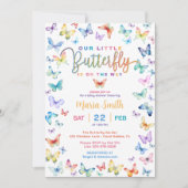 水カラフル色バタフライベビーシャワー 招待状 (正面)