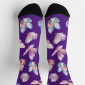 水カラフル色バタフライ模様（紫） ソックス (上部)