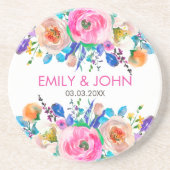 水カラフル色バラ – 日付の保存 コースター (正面)