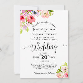 水カラフル色パンジー&ワイルドフラワー結婚ズ 招待状