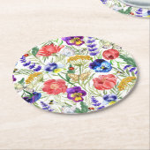 水カラフル色フィールド花ポピーズコースター ラウンドペーパーコースター (アングル)