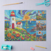 水カラフル色フォークアートライトハウス 薄葉紙 (クラフト)