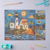 水カラフル色フォークアートライトハウス 薄葉紙 (クラフト)