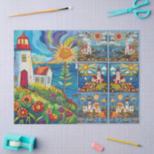 水カラフル色フォークアートライトハウス 薄葉紙 (クラフト)