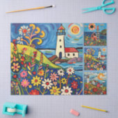 水カラフル色フォークアートライトハウス 薄葉紙 (クラフト)