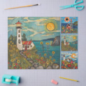 水カラフル色フォークアートライトハウス 薄葉紙 (クラフト)