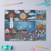 水カラフル色フォークアートライトハウス 薄葉紙 (クラフト)