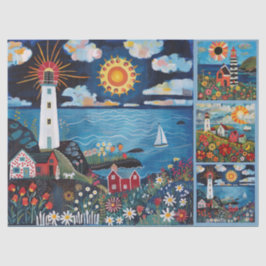 水カラフル色フォークアートライトハウス 薄葉紙