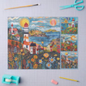 水カラフル色フォークアートライトハウス 薄葉紙 (クラフト)
