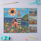 水カラフル色フォークアートライトハウス 薄葉紙 (クラフト)