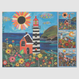 水カラフル色フォークアートライトハウス 薄葉紙