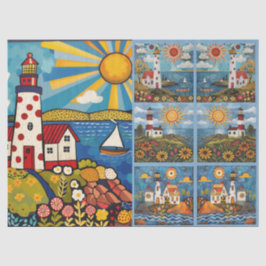 水カラフル色フォークアートライトハウス 薄葉紙