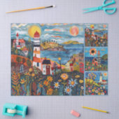 水カラフル色フォークアートライトハウス 薄葉紙 (クラフト)