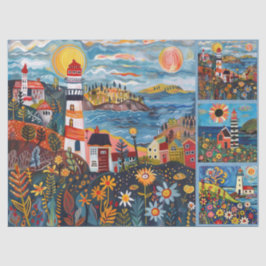 水カラフル色フォークアートライトハウス 薄葉紙