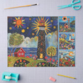 水カラフル色フォークアートライトハウス 薄葉紙 (クラフト)