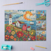 水カラフル色フォークアートライトハウス 薄葉紙 (クラフト)
