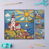 水カラフル色フォークアートライトハウス 薄葉紙 (クラフト)