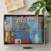 水カラフル色フォークアートライトハウス 薄葉紙 (ギフト)