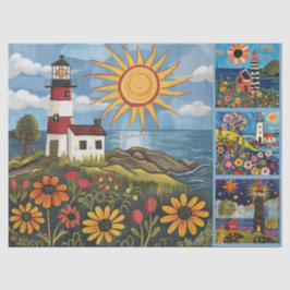 水カラフル色フォークアートライトハウス 薄葉紙