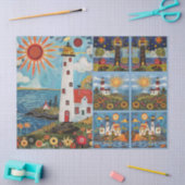 水カラフル色フォークアートライトハウス 薄葉紙 (クラフト)