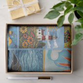 水カラフル色フォークアートライトハウス 薄葉紙 (ギフト)