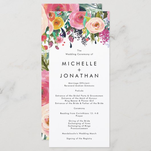 水カラフル色フラワーガーデン結婚式 プログラム (正面/裏面)