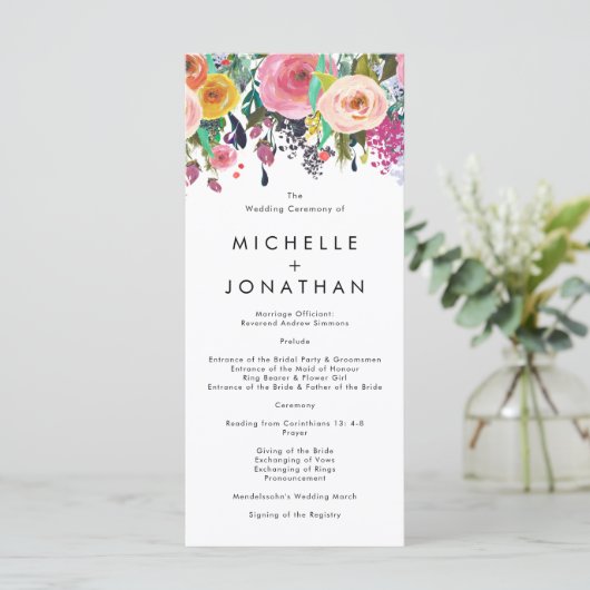 水カラフル色フラワーガーデン結婚式 プログラム (スタンド正面)