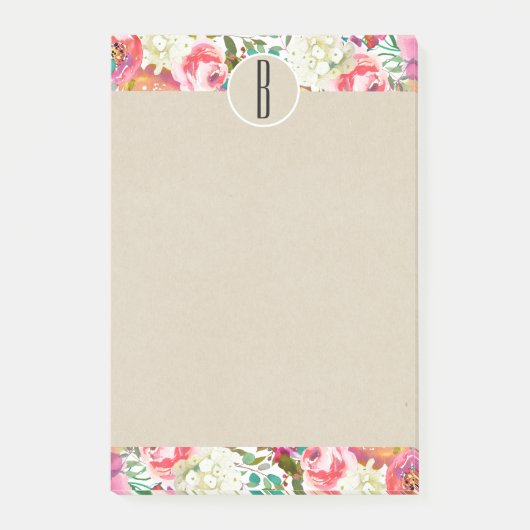 水カラフル色フラワークラフトモノグラムイニシャル ポストイット (正面)