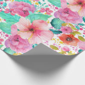 水カラフル色フラワーコラージュ ラッピングペーパー (角)