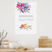水カラフル色フローラの結婚ウェルカムサイン ポスター (キッチン)