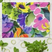 水カラフル色フローラアート キッチンタオル (折り畳み)