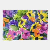 水カラフル色フローラアート キッチンタオル (横)