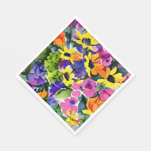 水カラフル色フローラアート スタンダードランチョンナプキン (角)