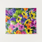 水カラフル色フローラアート タペストリー (正面(横))