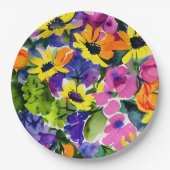 水カラフル色フローラアート ペーパープレート (正面)