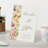 水カラフル色フローラウェディングカードとギフト 台座サイン (インサイチュ)