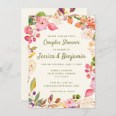 水カラフル色フローラカスタムカップルのシャワー 招待状 (正面/裏面)