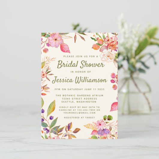 水カラフル色フローラカスタムブライダルシャワー 招待状 (スタンド正面)