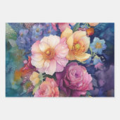 水カラフル色フローラギフト包装紙 ラッピングペーパーシート (正面3)