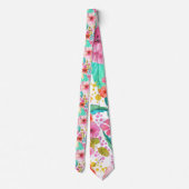 水カラフル色フローラコラージパターン ネクタイ (裏面)