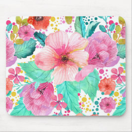 水カラフル色フローラコラージパターン マウスパッド