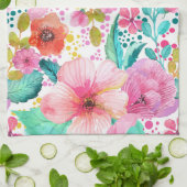 水カラフル色フローラコラージュ キッチンタオル (折り畳み)