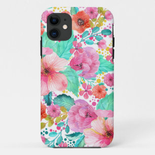 水カラフル色フローラコラージュ iPhone 11 ケース