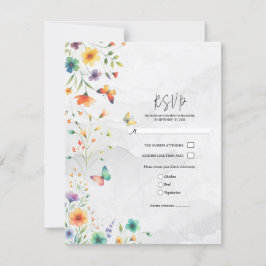 水カラフル色フローラバタフライウェディングRSVP 招待状