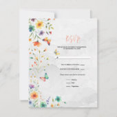 水カラフル色フローラバタフライウェディングRSVP 招待状 (正面)