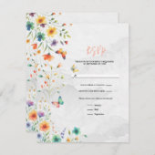 水カラフル色フローラバタフライウェディングRSVP 招待状 (正面/裏面)