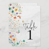 水カラフル色フローラバタフライテーブル番号 招待状 (正面/裏面)