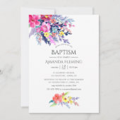 水カラフル色フローラバプテスマまたは《キリスト教》洗礼式や命名式 招待状 (正面)
